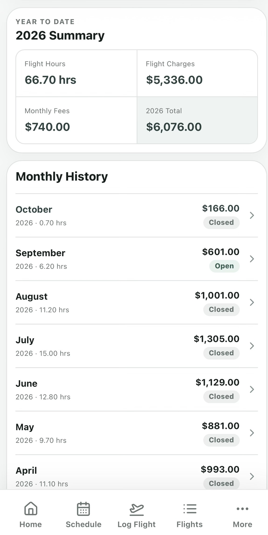 ClearTurn Connect finance summary screen